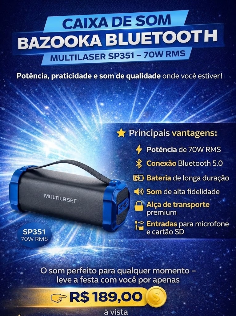 Caixa de Som Bazooka Multilaser