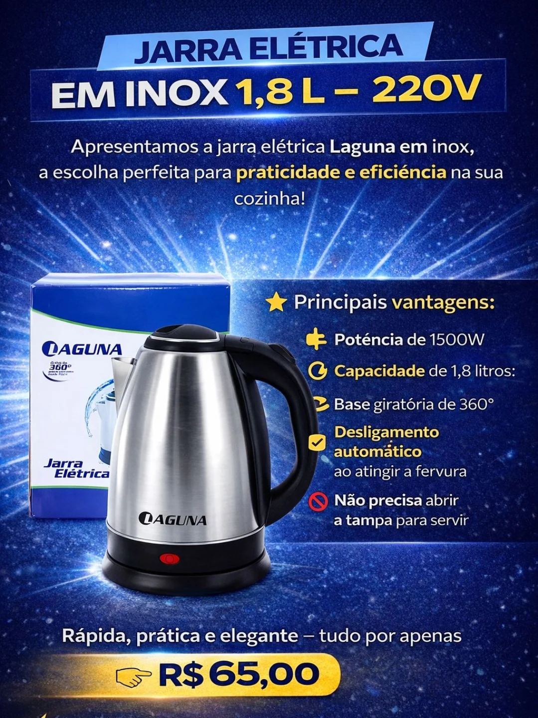 Jarra Elétrica Laguna em Inox